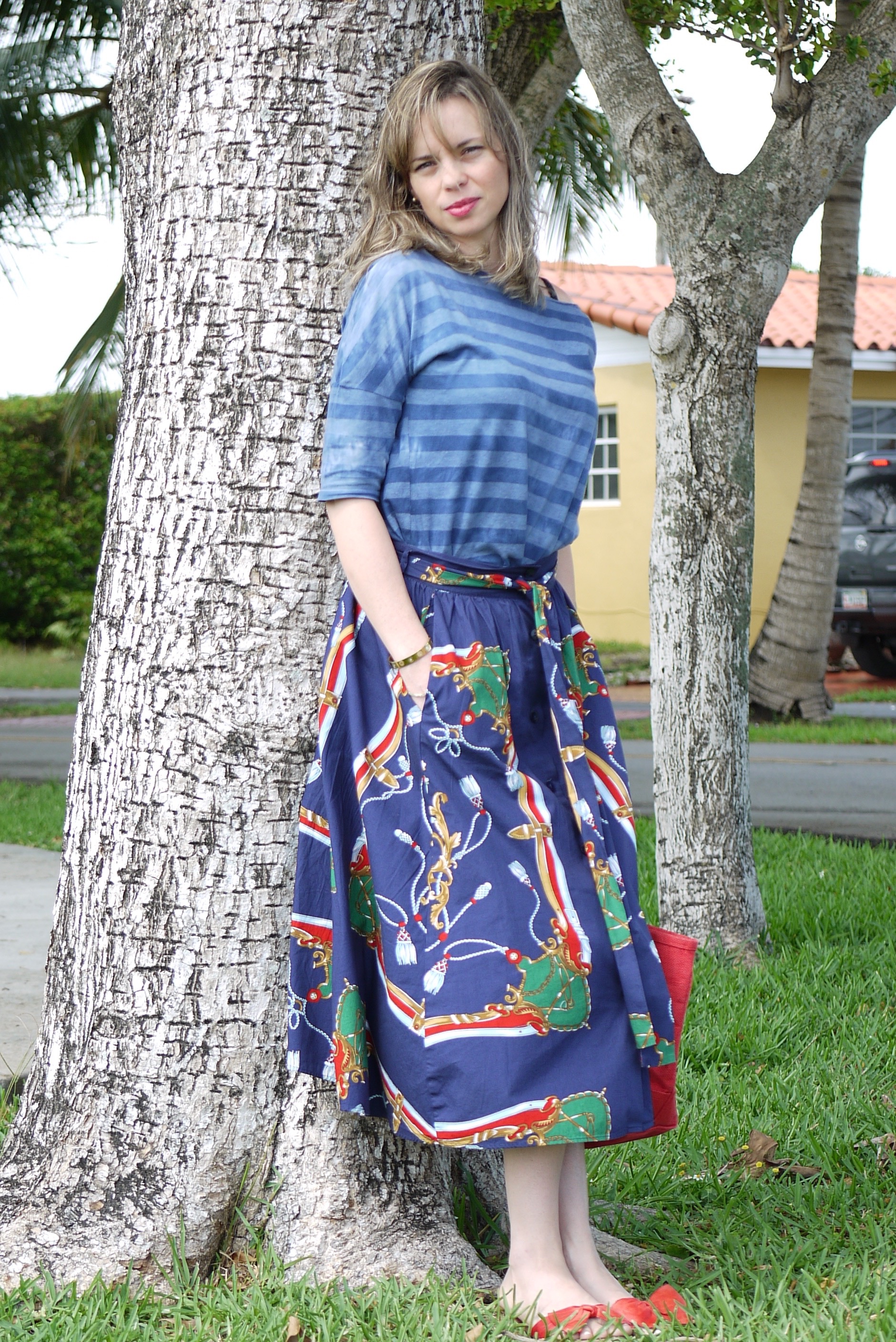 mix midi skirt with stripe tee by lovelypeople