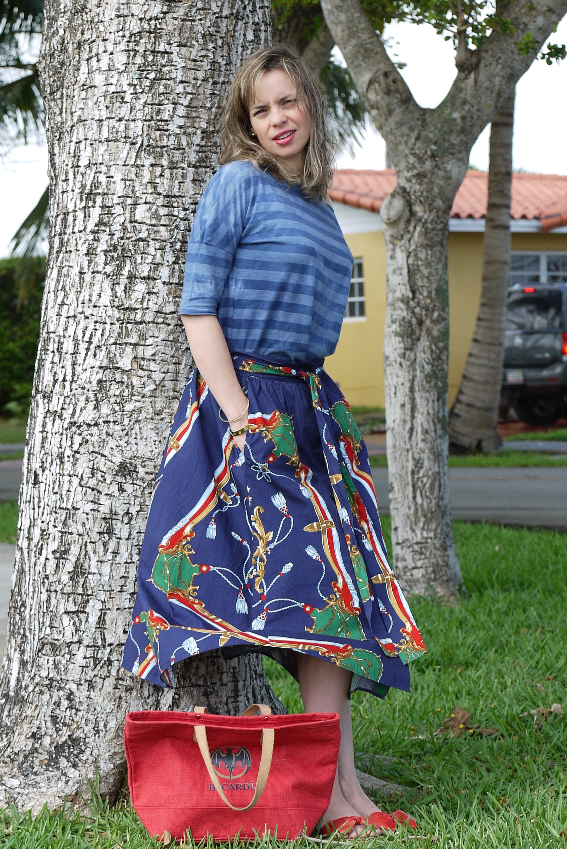 mix midi skirt with stripe tee by lovelypeople