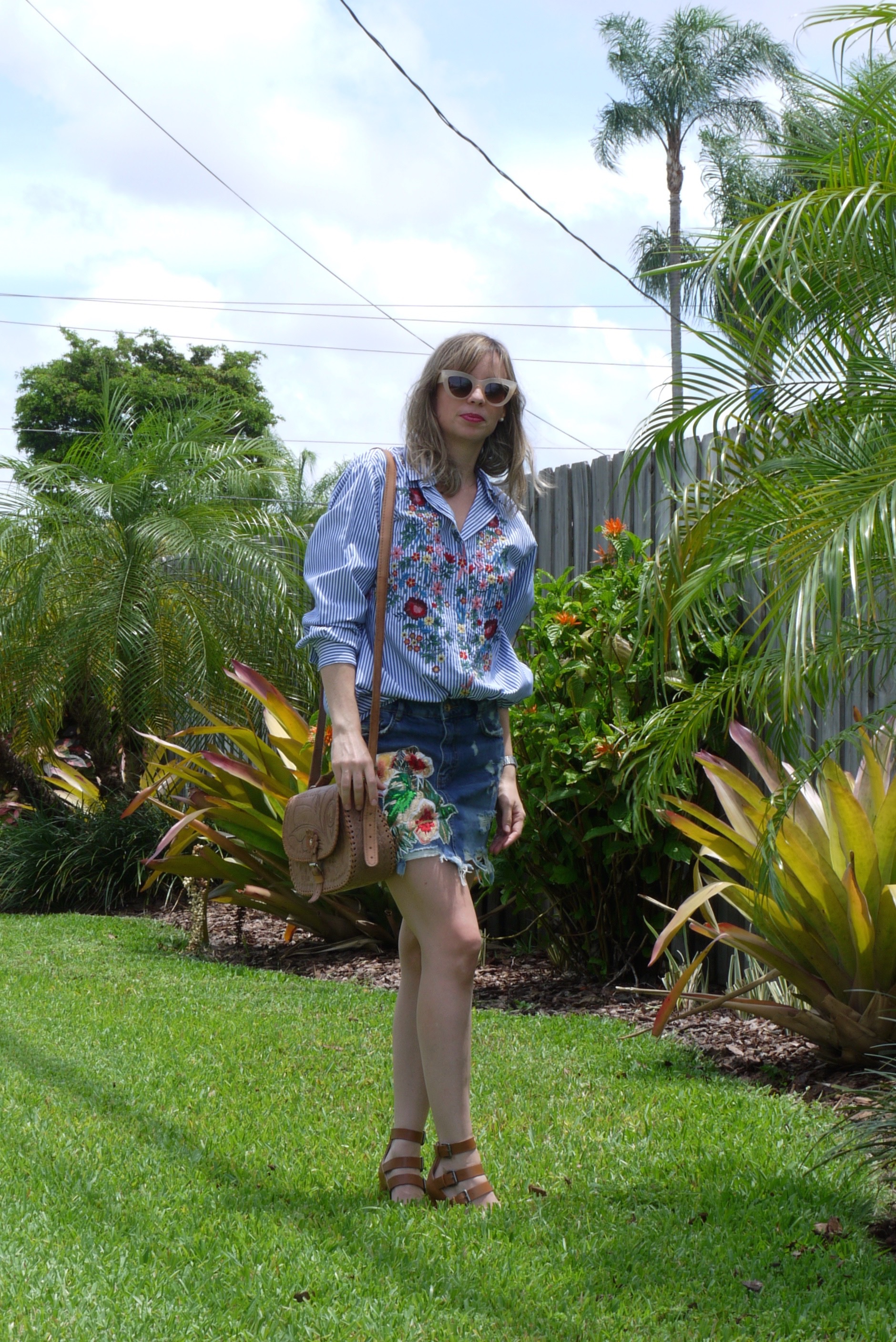 Embroidery flowers shirt + denim skirt by mylovelypeople