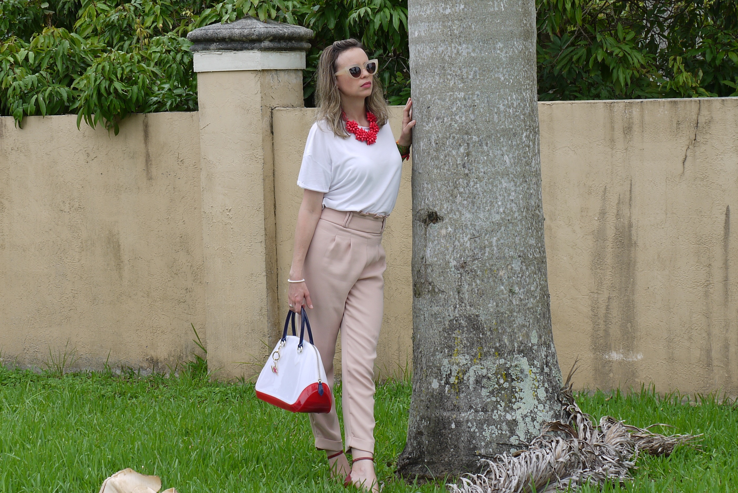 high waist pants + ankle shoes + PVC bag by mylovelypeople