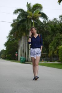 high waist short + navy blue shirt and flat sandals with bow on it by mylovelypeople